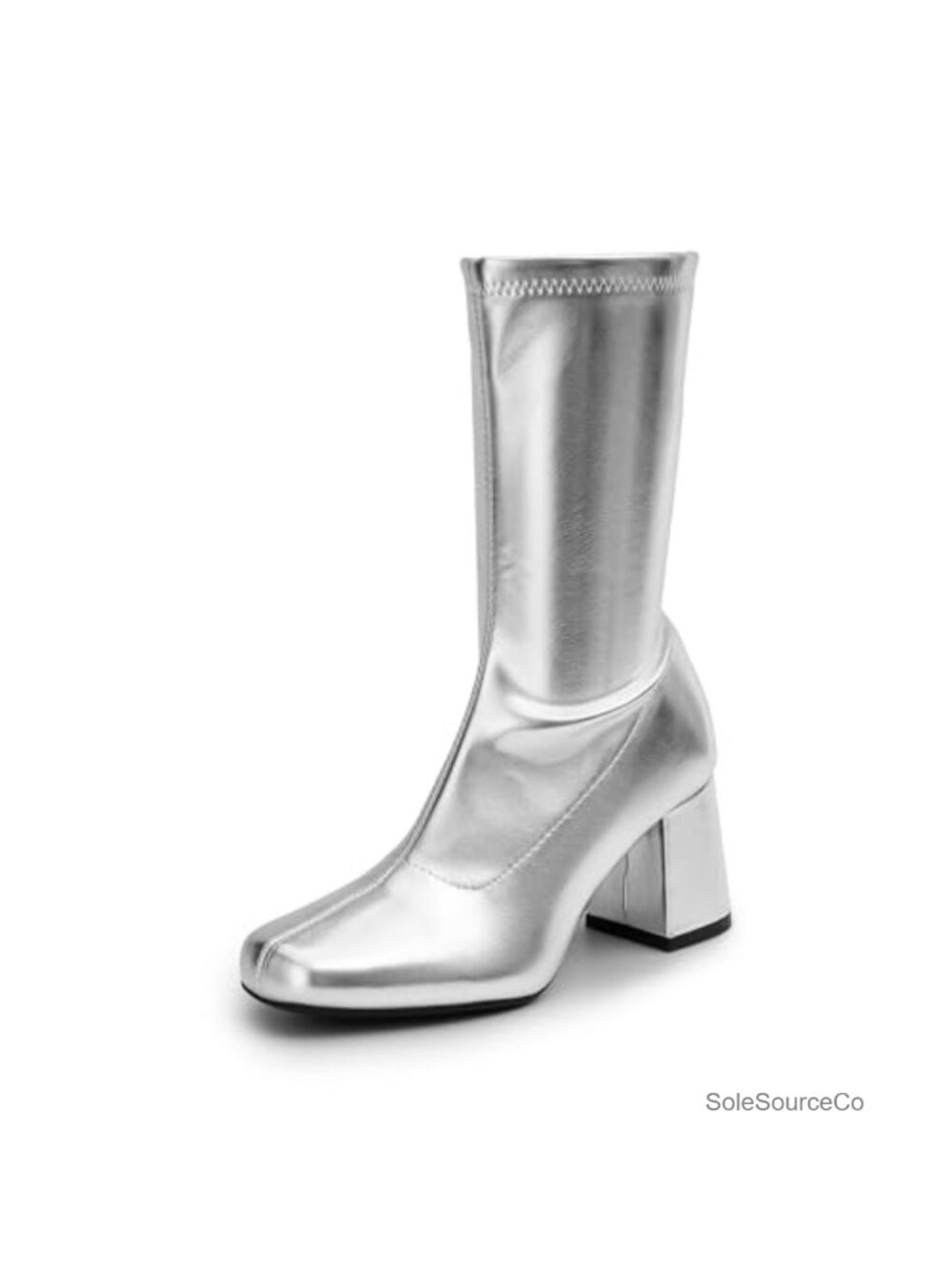 Women's Mid Calf Patent Block Heel Boots Square Toe Zip Up
